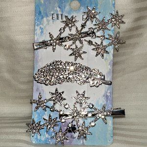 BRAND NEW IN BOX! ELLA & ELLY GORGEOUS SILVER AND CRYSTAL ALLIGATOR HAIR CLIPS.